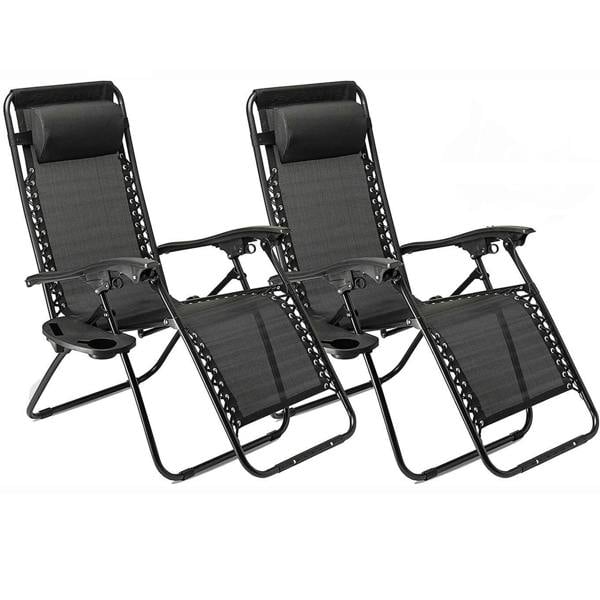 Gr8 Garden 2 x Zero Gravity Reclining Garden Chair Sun Beach Lounger Recliner Outdoor Black