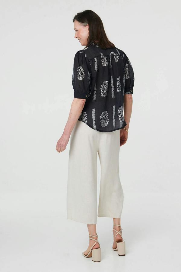 Black | Abstract Tie Front 1/2 Sleeve Blouse