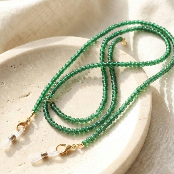 The Colourful Aura Green Glass Beaded Soft 60 cm Glass Chain Lanyard Holder