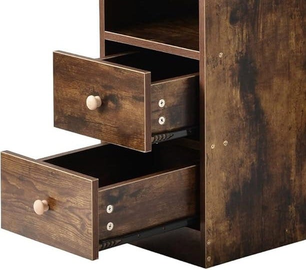 Modcraft L-Shaped Corner Desk with Drawers & Shelves – 90cm Rustic Brown Computer Workstation