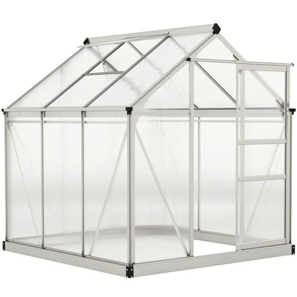 6x6 ft clear polycarbonate greenhouse with silver frame