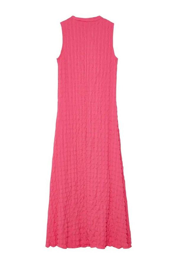 WOVCOR Plain Textured A-Line Neckline Textured Maxi Dress
