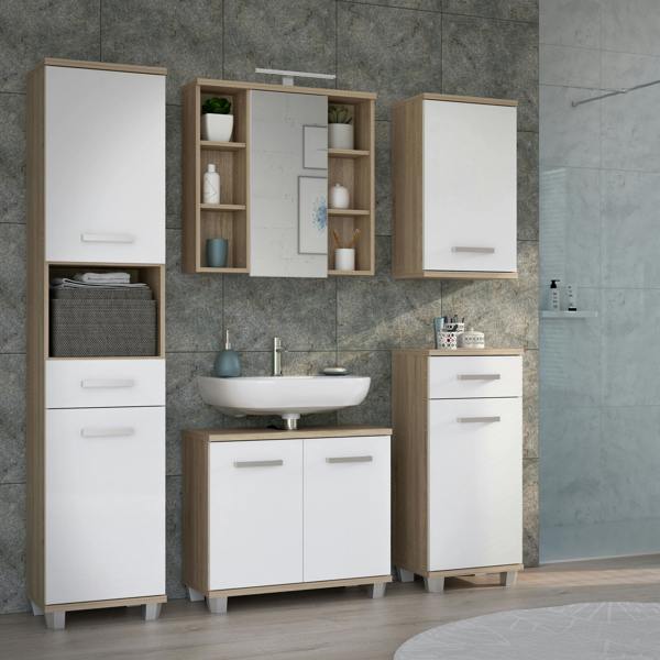 Furniture To Go Veris Small Hanging Cupboard with 1 Door in Sonoma Oak and White High Gloss