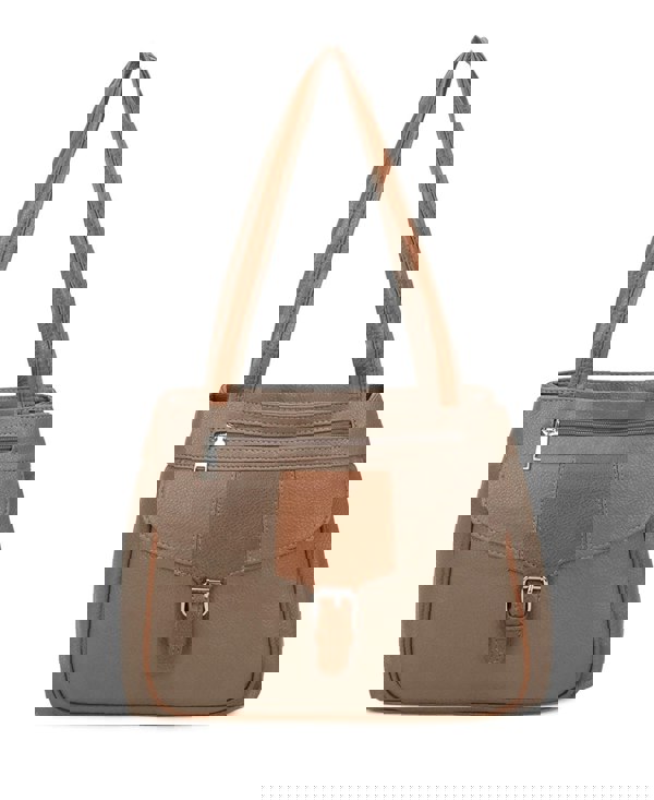 Kitise Large Structured Buckle Color Block Tote Shoulder Bag