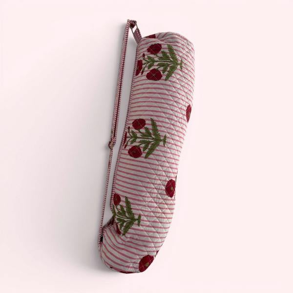 Hayley & Co Yoga Mat Bag | Pink Stripe and Flower Print