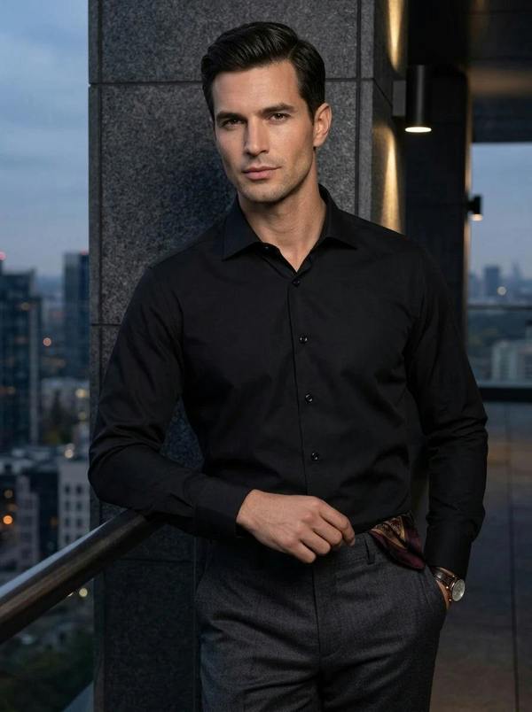 Men's Slim Fit Long Sleeve Button-Down Dress Shirt - Black - TruClothing.com - 7
