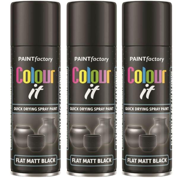 Paint Factory 3X  Flat Matt Black Spray Paint 250ml