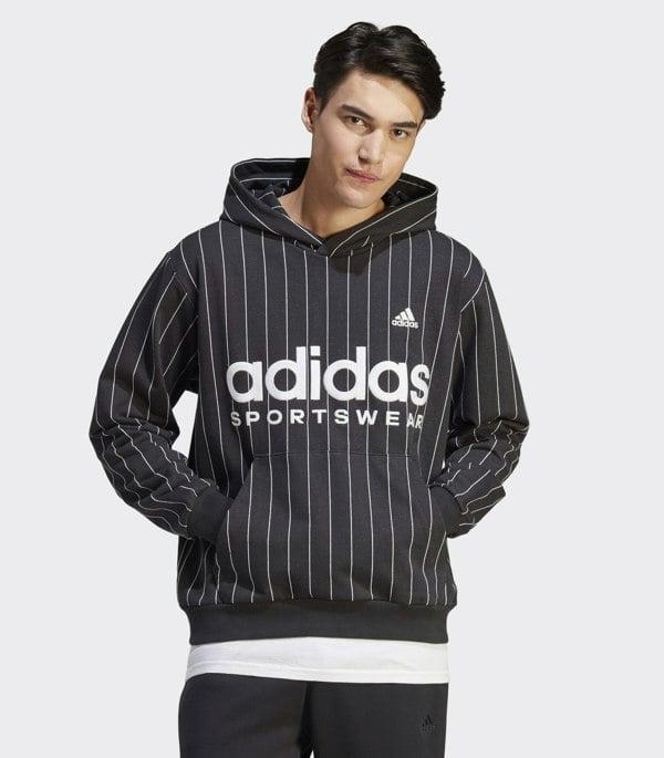 Adidas Pinstriped Black Hooded Tracksuit Black/White Men's Fleece