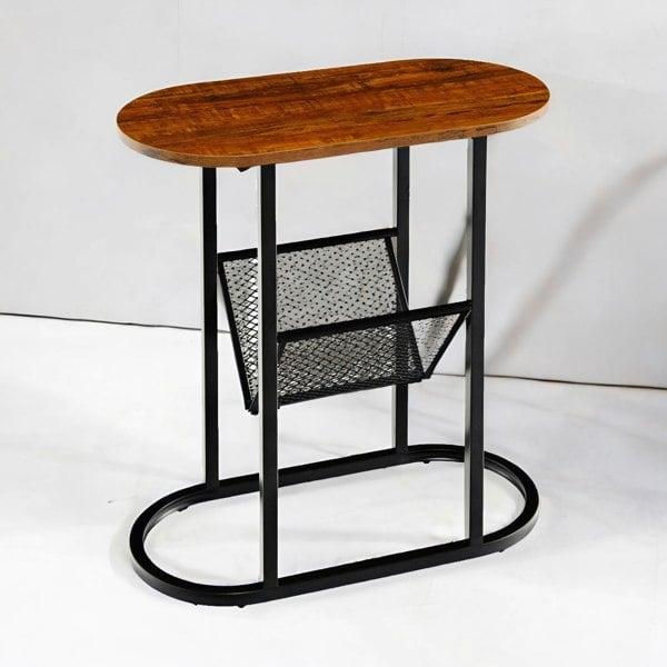 Rafaelo Mobilia Industrial Side Table With Mesh Magazine Holder Rustic Brown