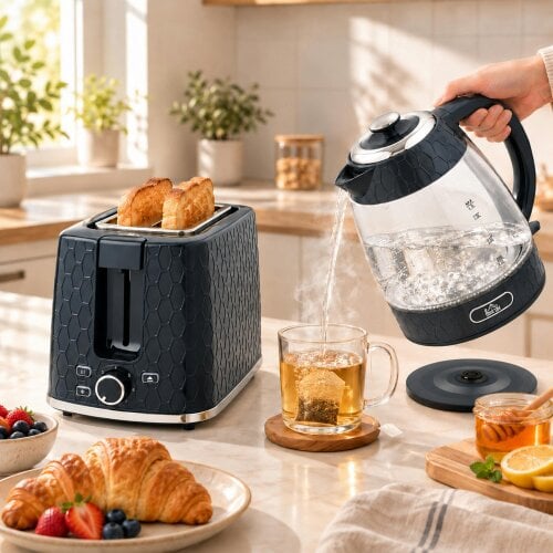 HOMCOM Kettle and Toaster Set, 1.7L 3000W Rapid Boil Jug Kettle, Blue