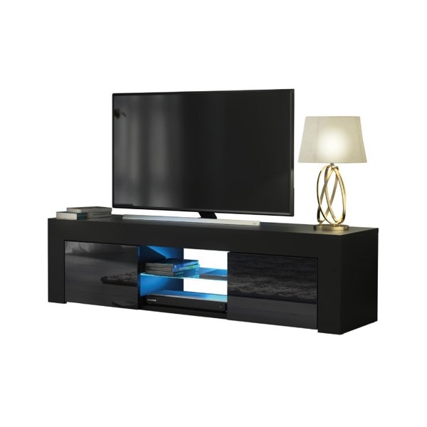 Mex Furniture 130cm TV Unit Sideboard Cabinet TV Stand with Black High Gloss Doors