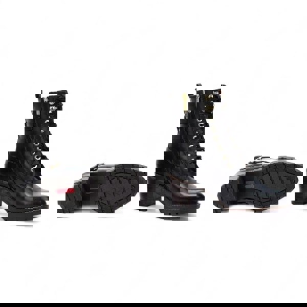 Pikolinos Llanes - Women’s Black Leather Mid-Heel Combat Ankle Boots