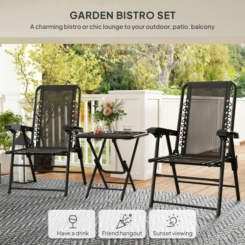 Wyld Haus Lacotte Metal Black 3 Piece Garden Mesh Bistro Set Garden Outdoor Table And Chair
