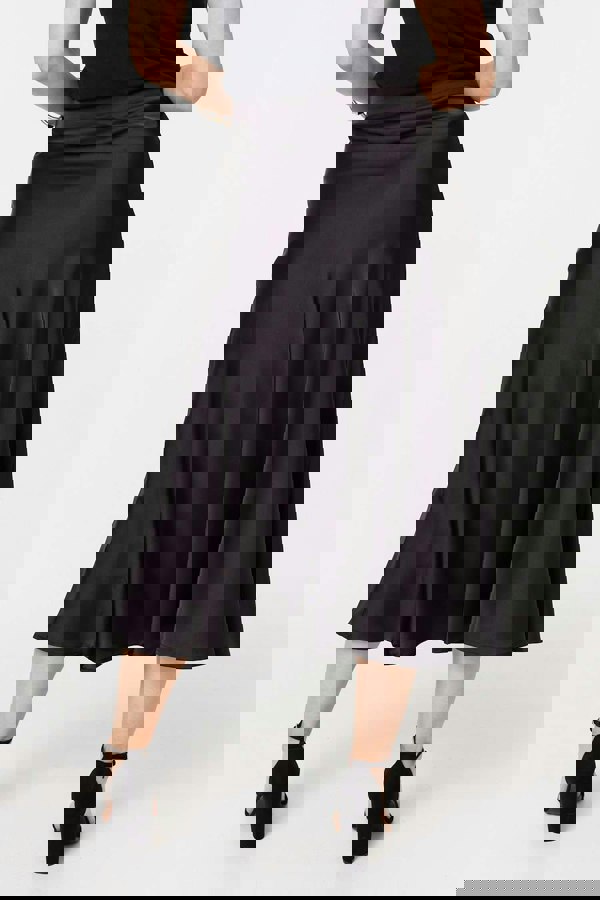 Black | High Waist A-Line Midi Slip Skirt