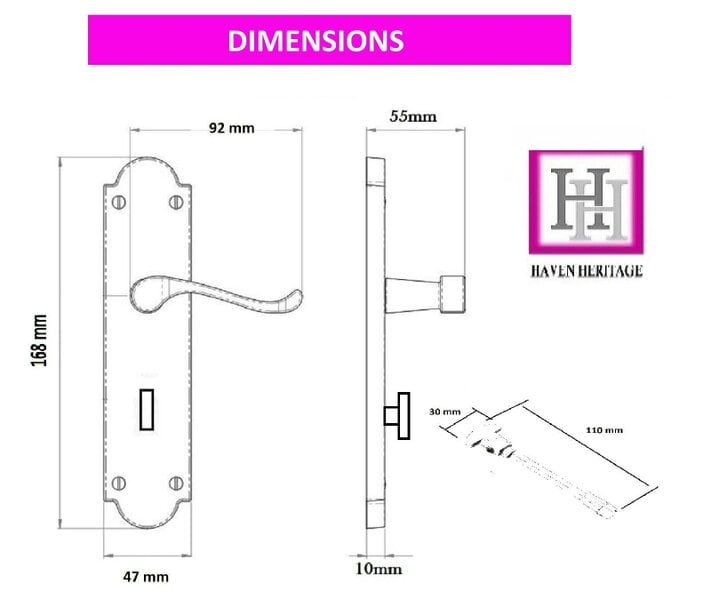 EDH Door Hardware Matt Black Victorian Scroll Bathroom Door Handles With Sash Lock Epsom Pack