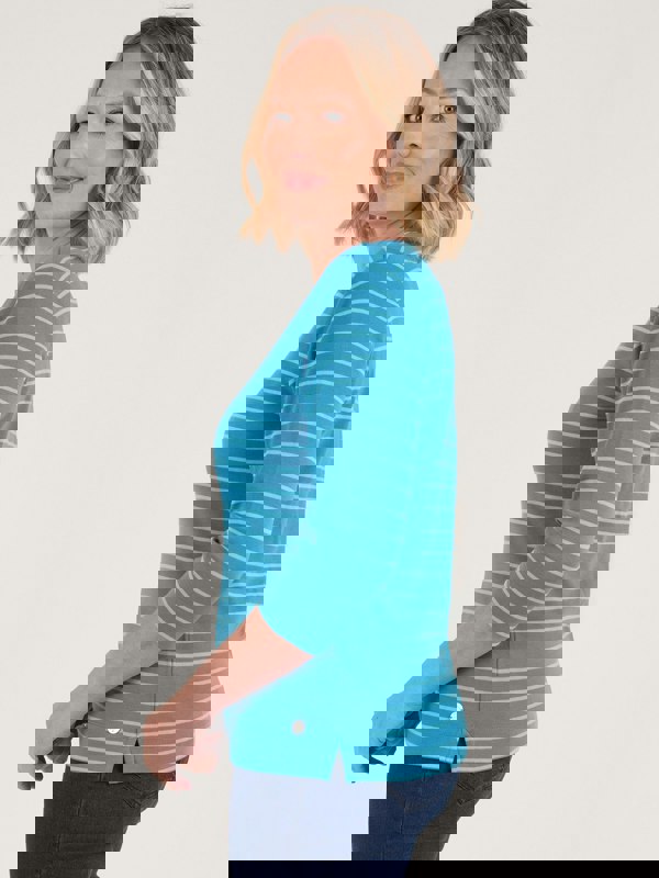 PennyPlain Yarn Dye Stripe Top- Wedgewood/lagoon