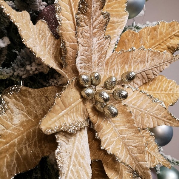 Samuel Alexander 68cm Champagne Gold Velvet Poinsettia Stem Christmas Decoration