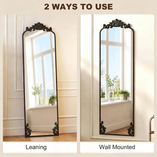 Floor Mirror, 50 x 160 cm Full Length Mirror with Baroque Metal Frame for Bedroom, Living Room, Dressing Room, Black