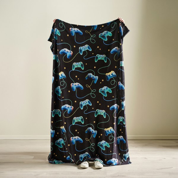 Catherine Lansfield Gamer Cosy Fleece Blanket Throw Black