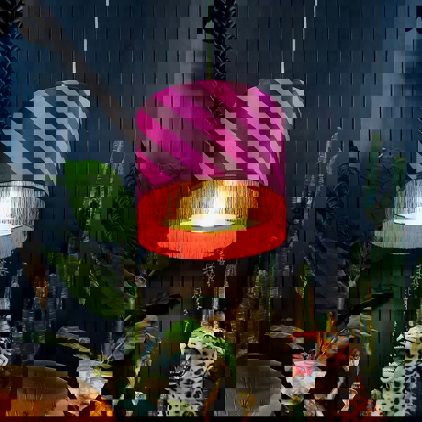 love frankie Raspberry Ripple Helter Skelter Velvet Lampshades With Gold Foil Lining and Fringing