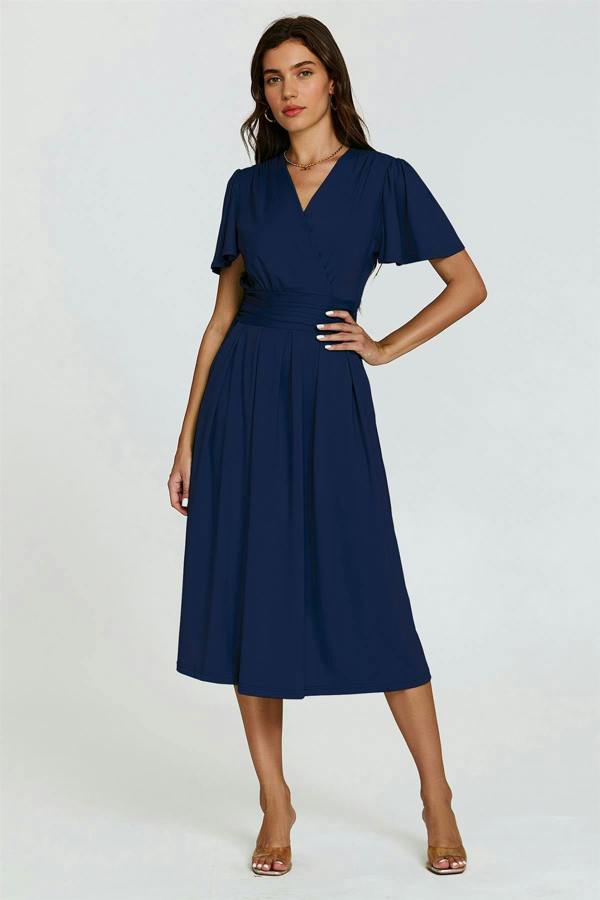 FS Collection Angel Sleeve Jersey Midi Dress In Navy