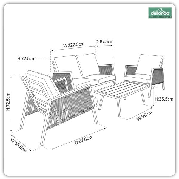 Dellonda Fusion 4 Piece Outdoor Aluminium Sofa Set, Light Grey - DG56