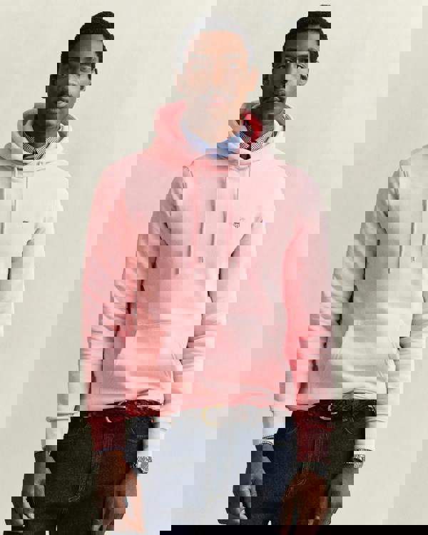 GANT Mens Regular Fit Shield Logo Pullover Hoodie - 671 Bubblegum Pink