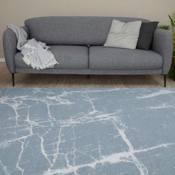 Machine Washable Flatweave Rug Abstract Blue