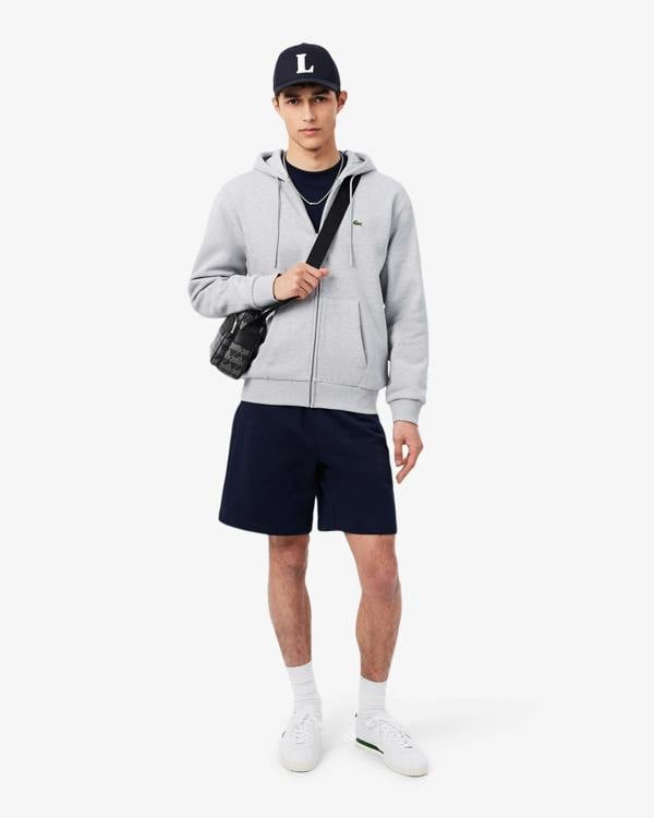 Lacoste Fleece Full - Zip Mens Classic Fit Hoodie - Silver Chine CCA | CHO | Designer Mens Hoodies