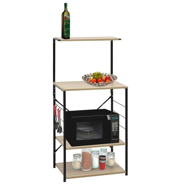 Berkfield Microwave Cabinet Black and Oak 60x39.6x123 cm Engineered Wood