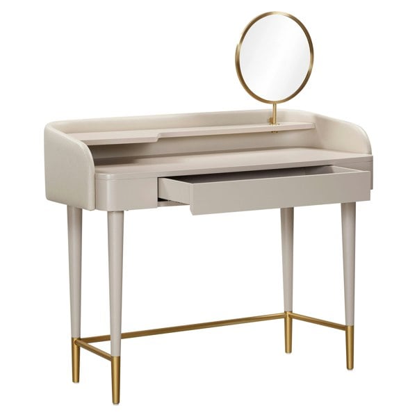 Furniture Edit Penelope Taupe Vegan Leather Wrapped Vanity Desk Dressing Table