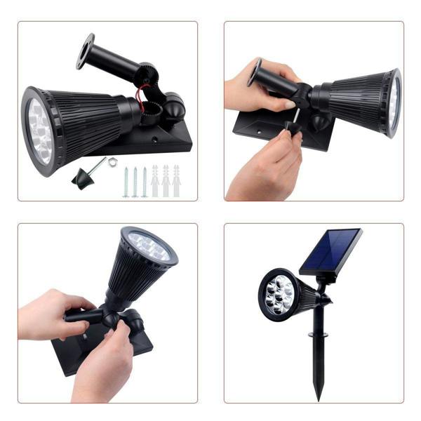 ENER-J Pack of 4 LED Solar Spotlights, 7W Solar Spike Garden Light,1800 mAh battery, 5.5V 1.5W Solar Panel, IP44, RGB