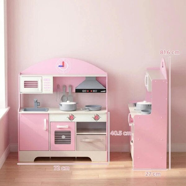 Bobobiy Kids Play Kitchen with Lights & Sounds, Pretend Play Toy set with Fabric Drawer, 5-Piece Accessories for 3-6 Years, Pink