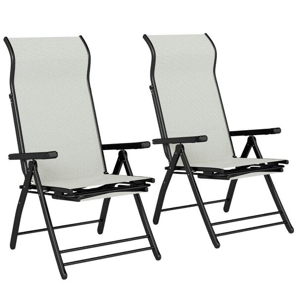 Bobobiy Reclining Garden Chairs Set of 2, 5-Position Folding Sun Loungers with High Back, Retractable Footrest, Light Grey