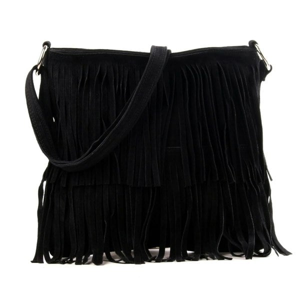 Kitise Italian Real Suede Leather Fringed Shoulder - Cross body Handbag
