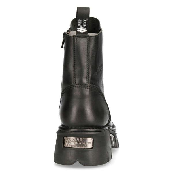 New Rock Black Leather Military Biker Boots- M-NEWMILI083-S19