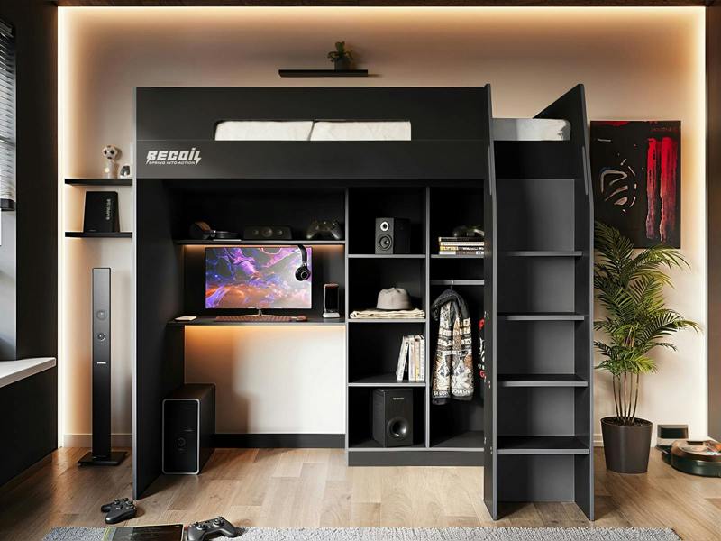 Flair Summit Gaming High Sleeper with Wardrobe Black