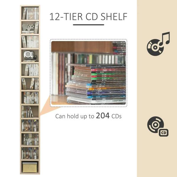 12-tier light oak CD shelf that holds up to 204 CDs