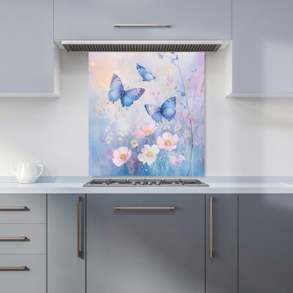 Warren Reed Blue Butterflies Glass Kitchen Splashback - 00015