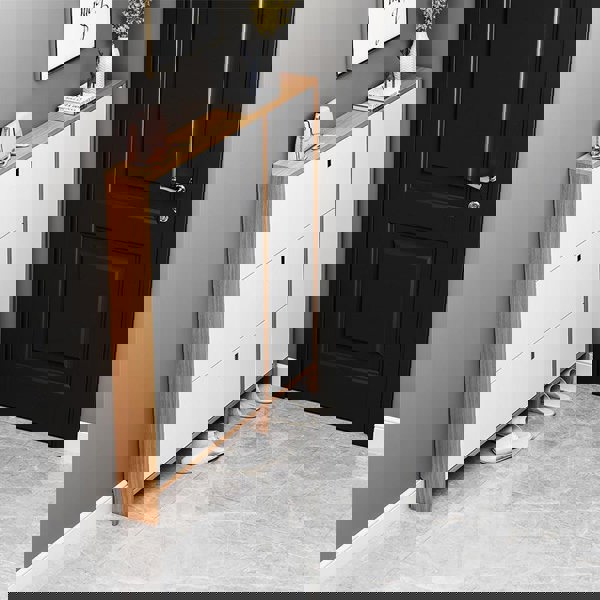 Knauss Mirrored Shoe Storage, Halllway-Weilai Concept-Oak + White-100cm-Weilai Concept