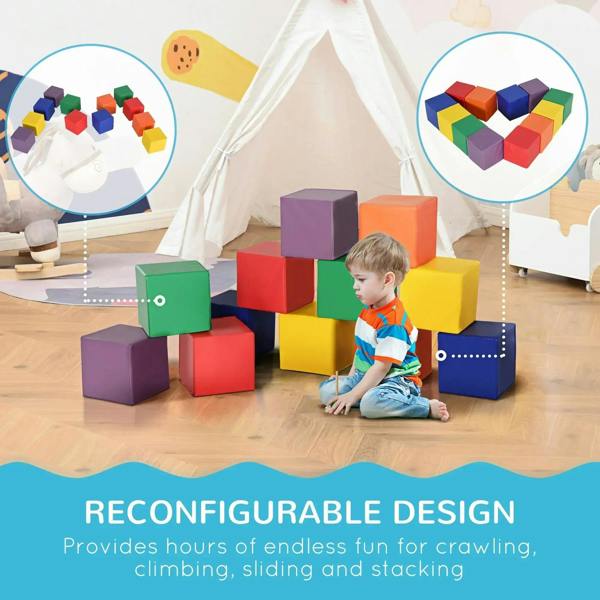 Soft foam building blocks set with multicolor cube blocks scattered for play