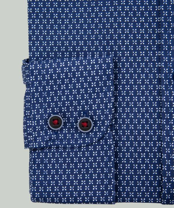 Navy Small Geo Print Cotton Shirt