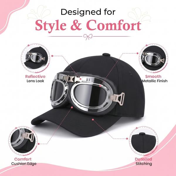 HAAY TOOLS British RAF Style Aviation Goggles – Biggles Pilot Frame, Kids Aviator Hat with Goggles, Pilot Style Summer Hat for Boys & Girls