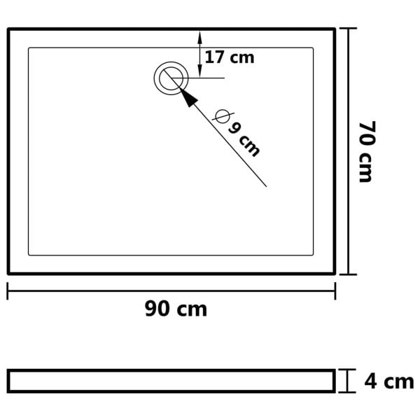 Berkfield Rectangular ABS Shower Base Tray Black 70x90 cm