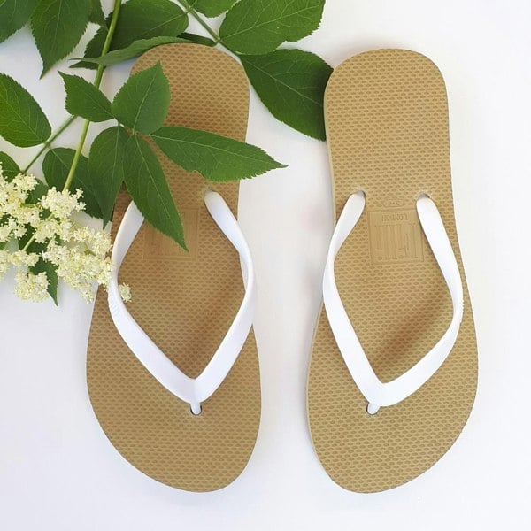 Filli London Naked Comfort Flip Flops - White on Gold