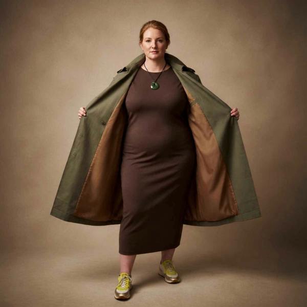Sylvia Piechulla Plus Size Olive Green Water-Repellent Trench Coat | Oversized Relaxed Fit