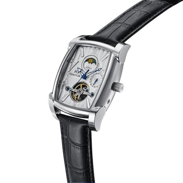 Heritor Automatic Valentin Leather-Band Watch w/Date - Silver/White - HERHS4402