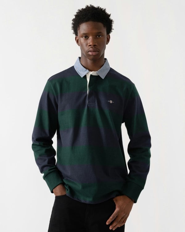 GANT Mens Regular Fit Chambray Stripe Heavy Rugger - 374 Tartan Green