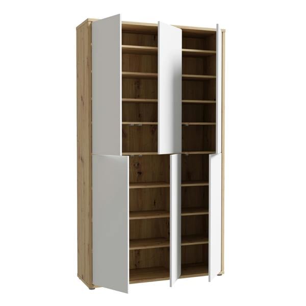 Furniture To Go Alice Springs Shoe cabinet with 6 Doors Push-to-Open in Artisan Oak and Light Grey Doors