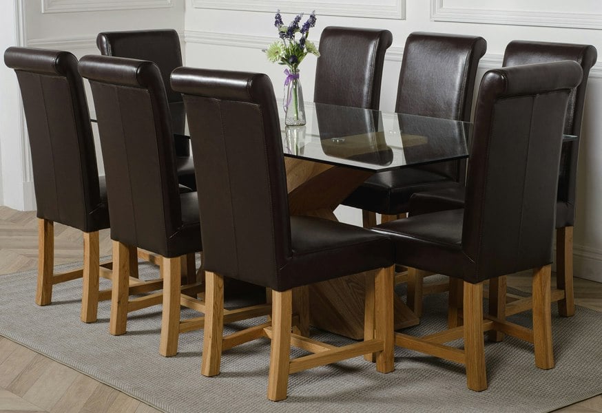 That's Furniture Valencia Oak Large Glass Dining Table & Washington Leather Chairs